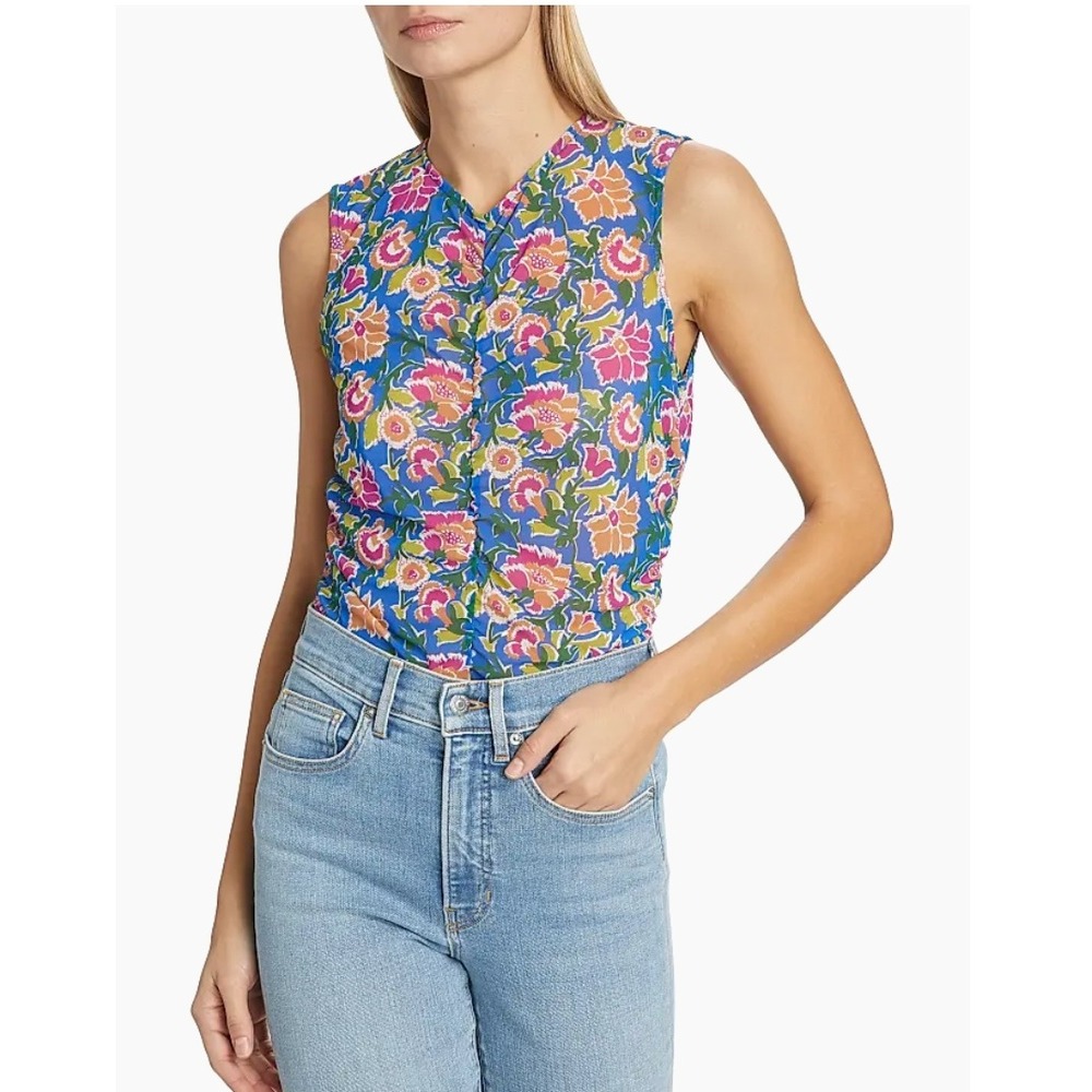 Veronica Beard Tazmin‎ Ruched Floral Mesh Top Size 10 NWT